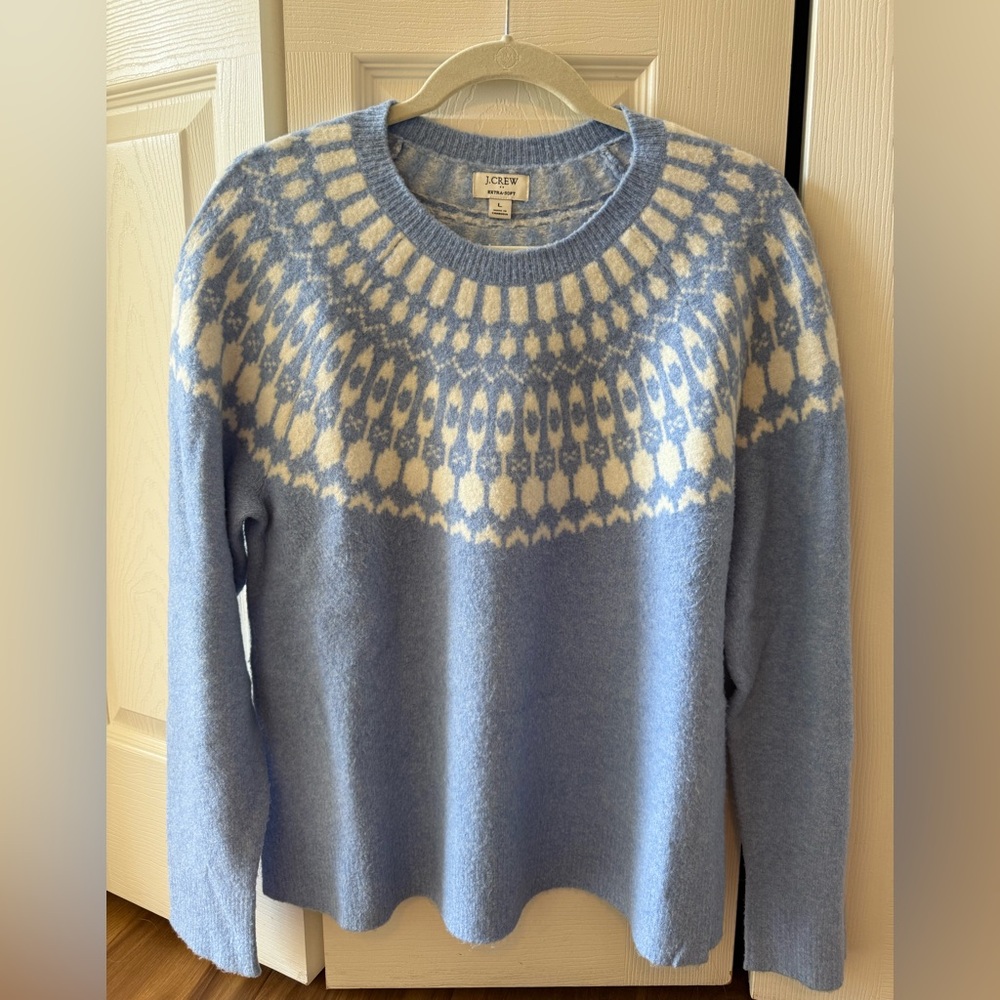 J. Crew Light Blue and Cream Patterned Sweater